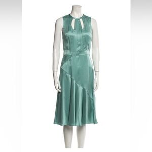 Nicole Miller Green Asymmetrical Pleated Midi Dress